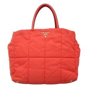 Prada Convertible Tote Quilted Tessuto Orange Nylon Handbag (Pre-Owned)